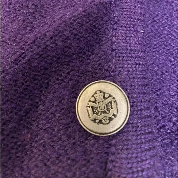 Karen Scott Pure Wool Purple sweater cardigan shoulder pads buttons Size‎ L - Picture 13 of 13
